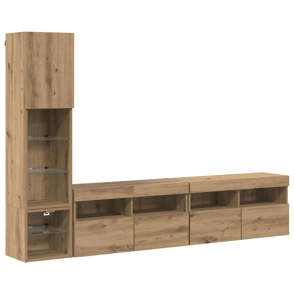 TV-Wandmöbel mit LED 4 pcs Artisan-Eiche Holzwerkstoff