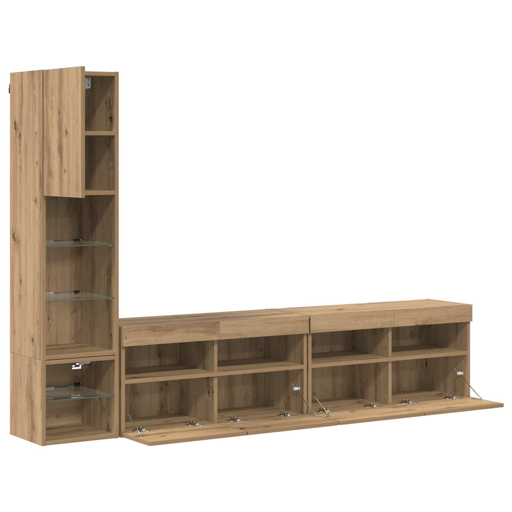TV-Wandmöbel mit LED 4 pcs Artisan-Eiche Holzwerkstoff