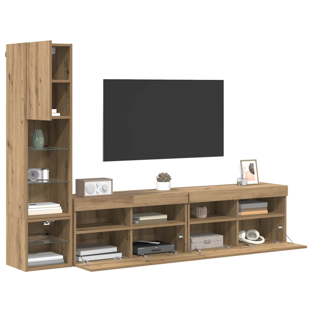 TV-Wandmöbel mit LED 4 pcs Artisan-Eiche Holzwerkstoff