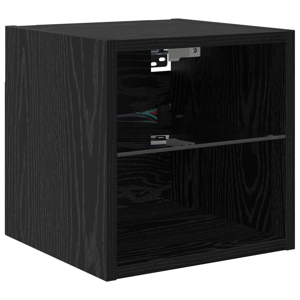 TV-Wandmöbel mit LED 4 pcs Schwarz Eichen-Optik Holzwerkstoff
