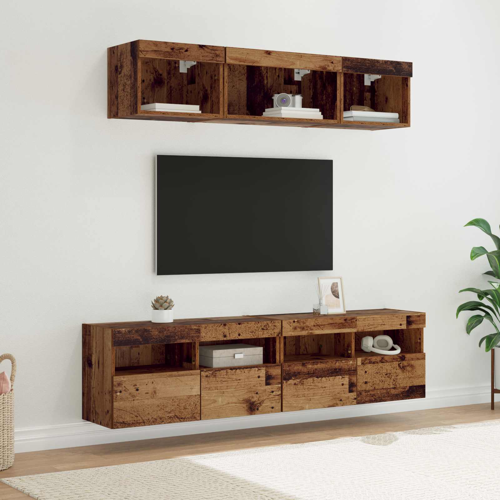 TV Wand Einheiten mit LED mit LED 5 pcs Altholz 80 x 30 x 40 cm