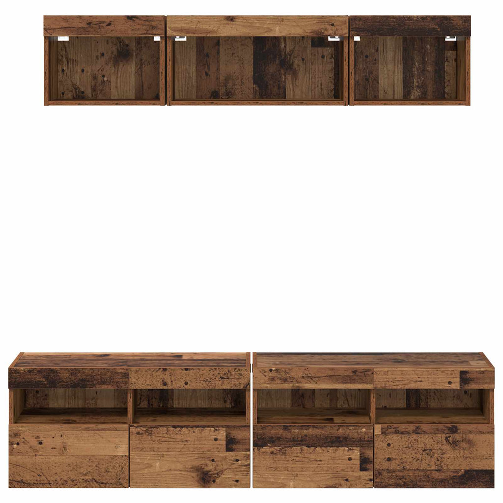 TV Wand Einheiten mit LED mit LED 5 pcs Altholz 80 x 30 x 40 cm