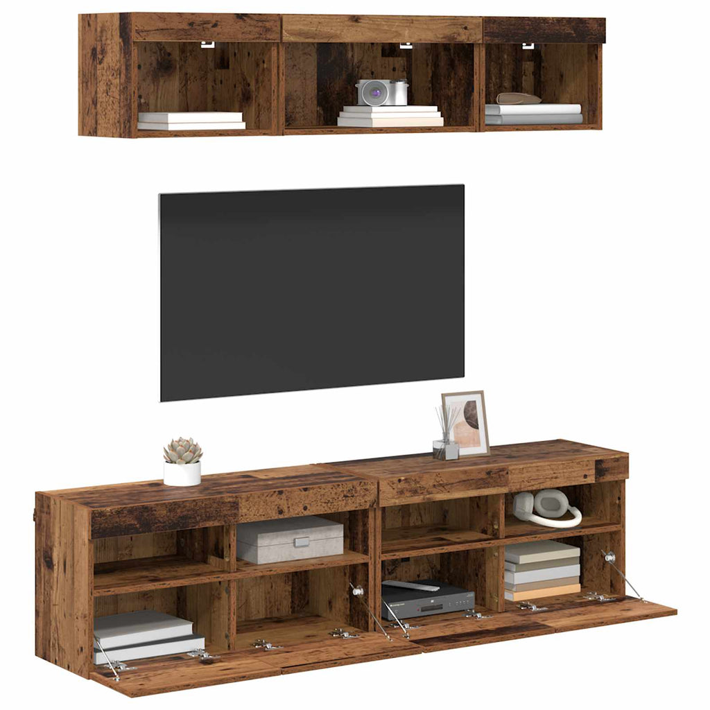 TV Wand Einheiten mit LED mit LED 5 pcs Altholz 80 x 30 x 40 cm