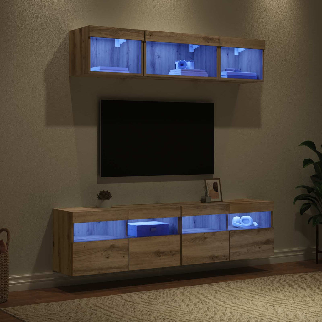 TV Wand Einheiten mit LED 5 pcs Artisan-Eiche 80 x 30 x 40 cm