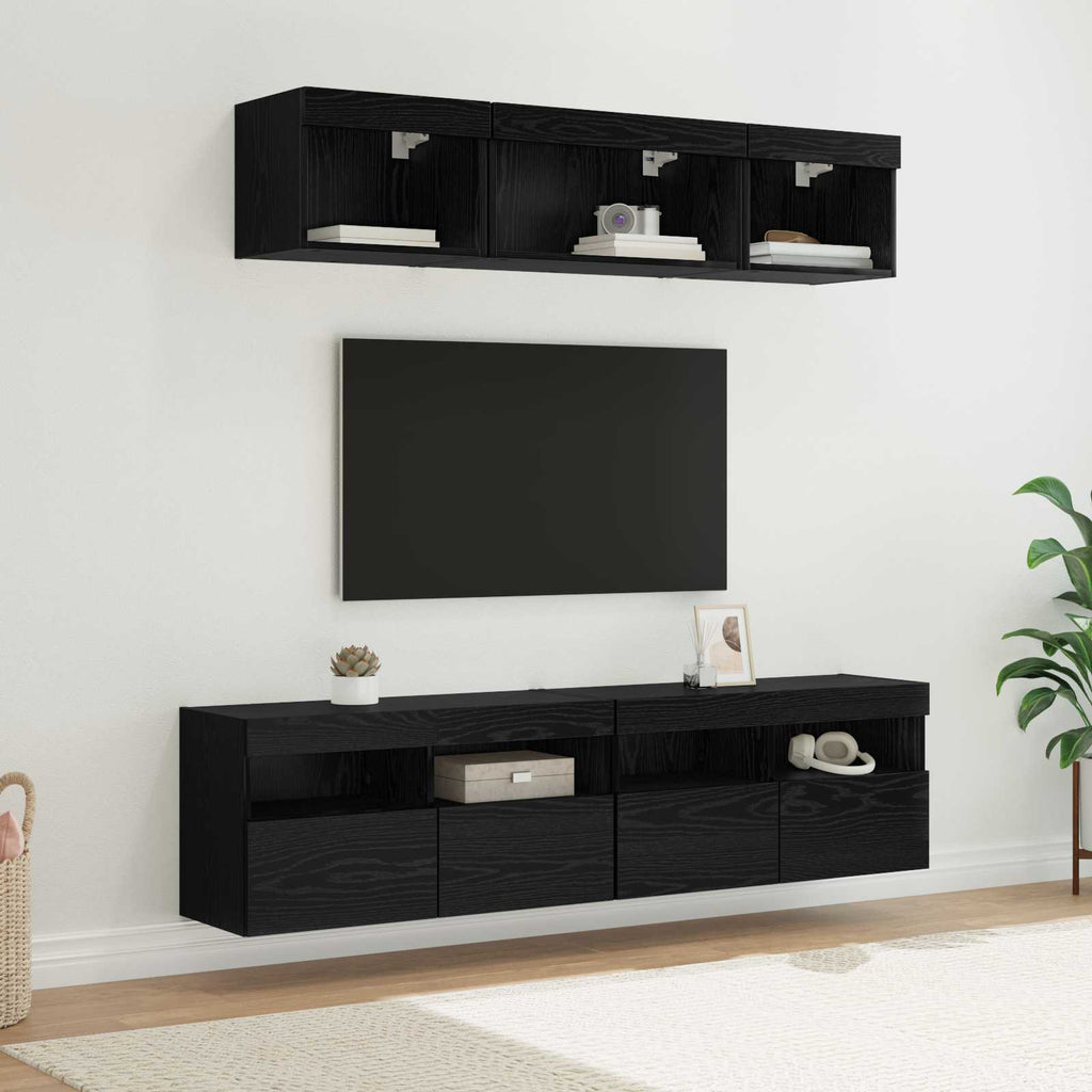 TV Wand Einheiten mit LED mit LED 5 pcs Schwarz Eichen-Optik