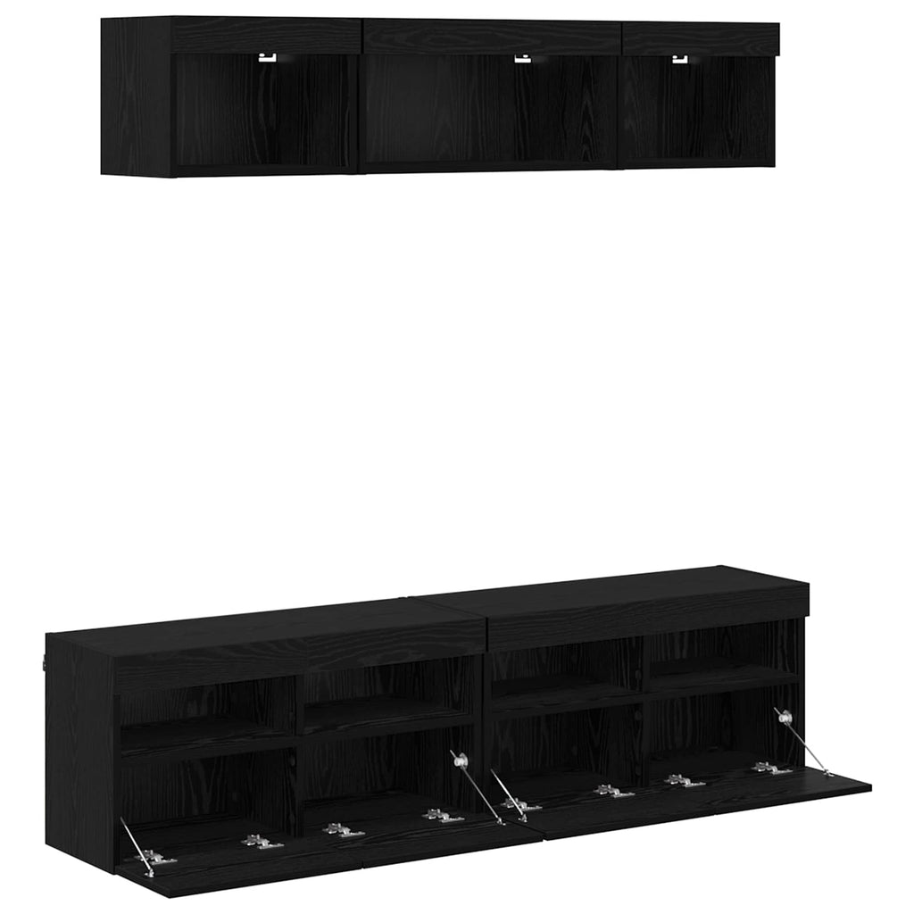 TV Wand Einheiten mit LED mit LED 5 pcs Schwarz Eichen-Optik