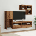 TV-Wandgeräte mit LED-Lichtleisten 6 pcs Altholz Holzwerkstoff
