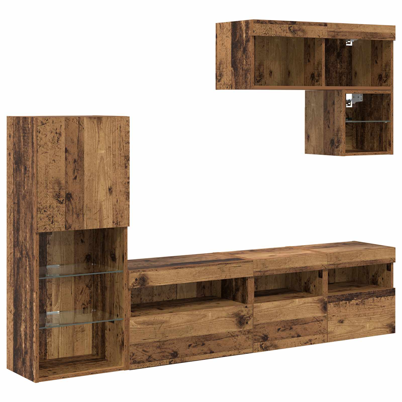 TV-Wandgeräte mit LED-Lichtleisten 6 pcs Altholz Holzwerkstoff