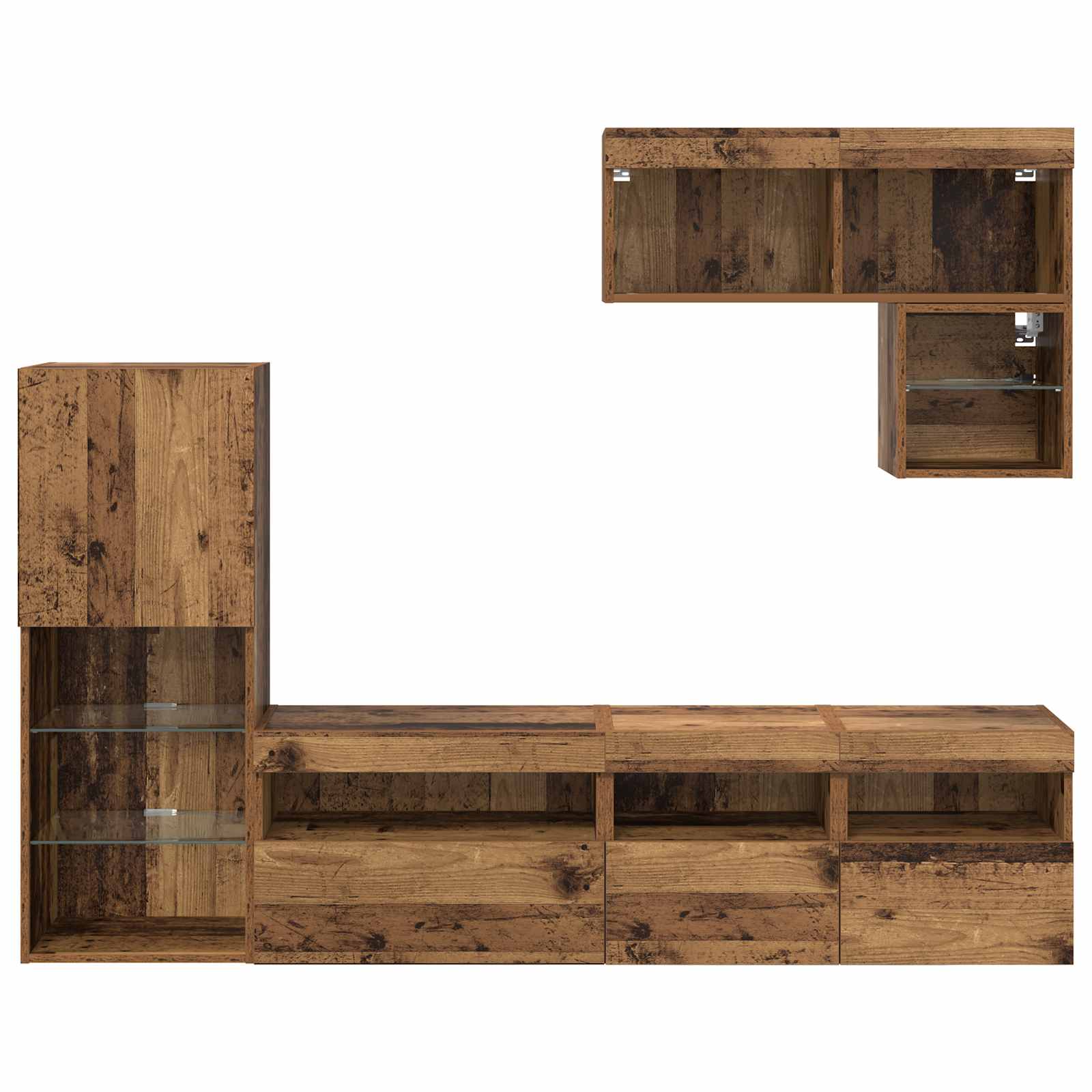 TV-Wandgeräte mit LED-Lichtleisten 6 pcs Altholz Holzwerkstoff
