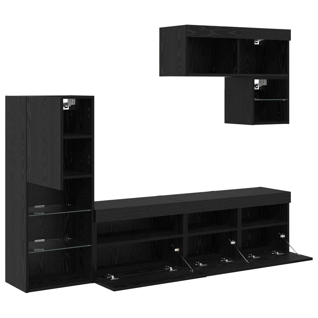 TV-Wandgeräte 6 pcs Schwarz Eichen-Optik Holzwerkstoff