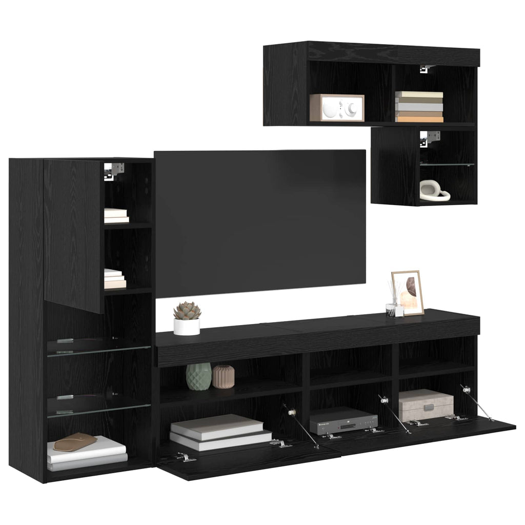 TV-Wandgeräte 6 pcs Schwarz Eichen-Optik Holzwerkstoff