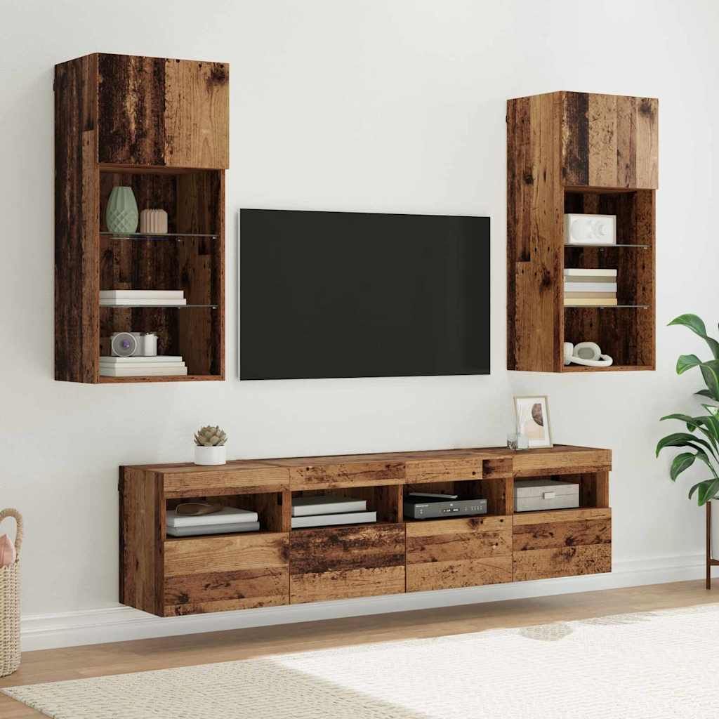 TV Wand Einheiten mit LED 5 pcs Altholz 40,5 x 30 x 90 cm