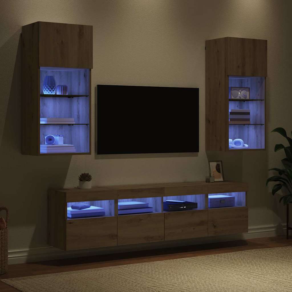 TV Wand Einheiten mit LED 5 pcs Artisan-Eiche 40,5 x 30 x 90 cm