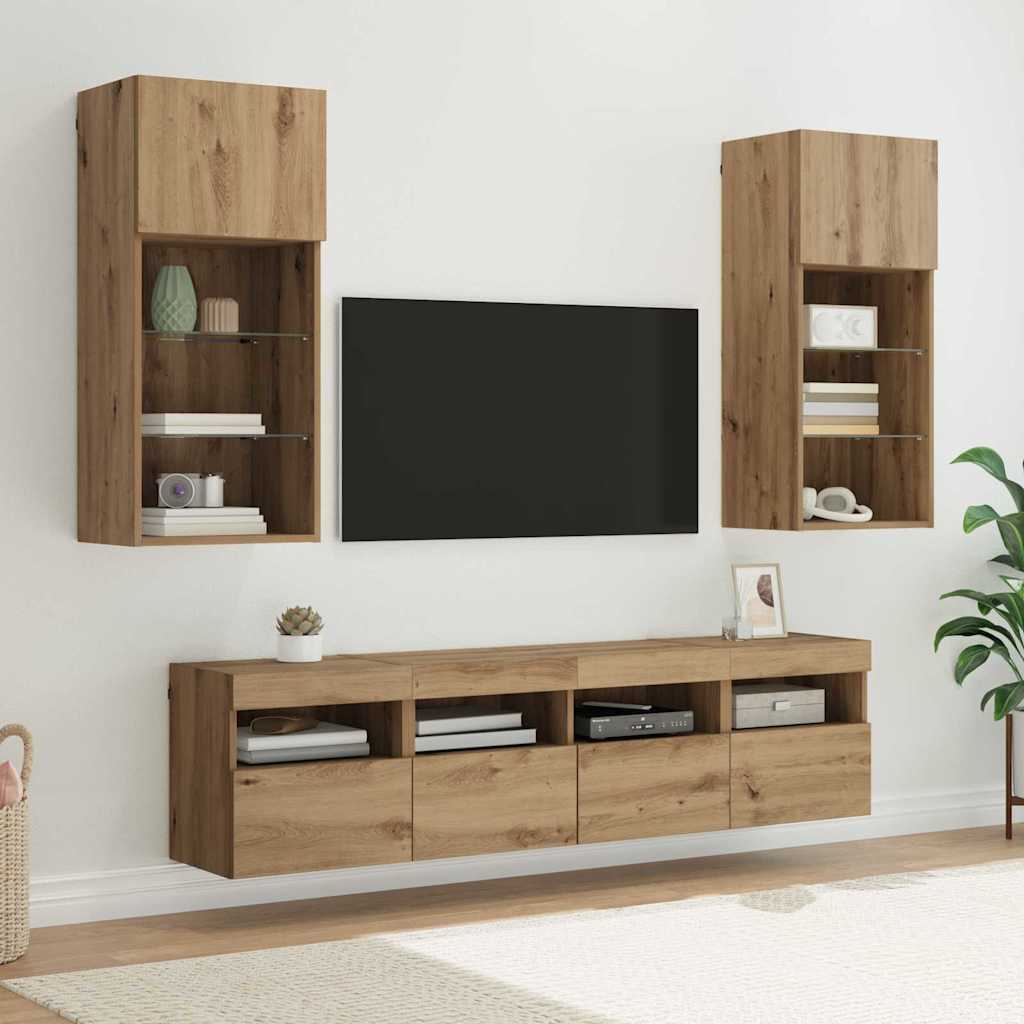 TV Wand Einheiten mit LED 5 pcs Artisan-Eiche 40,5 x 30 x 90 cm