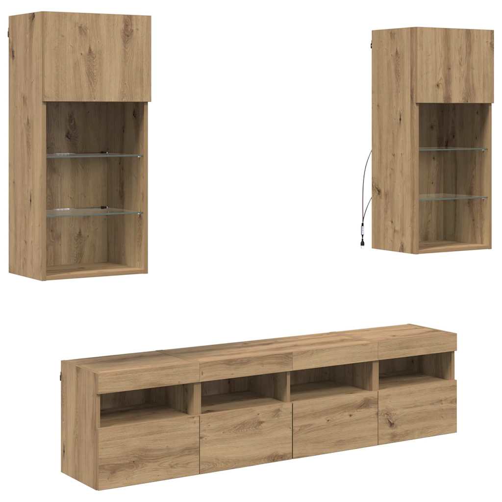 TV Wand Einheiten mit LED 5 pcs Artisan-Eiche 40,5 x 30 x 90 cm