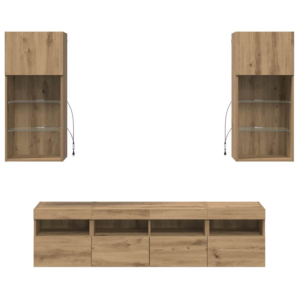 TV Wand Einheiten mit LED 5 pcs Artisan-Eiche 40,5 x 30 x 90 cm