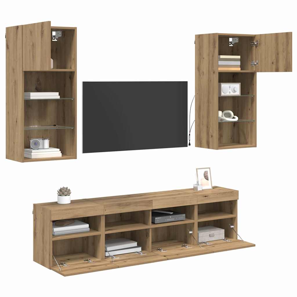 TV Wand Einheiten mit LED 5 pcs Artisan-Eiche 40,5 x 30 x 90 cm