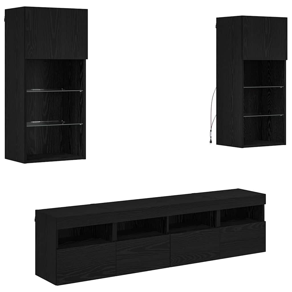 TV Wand Einheiten mit LED 5 pcs Schwarz Eichen-Optik