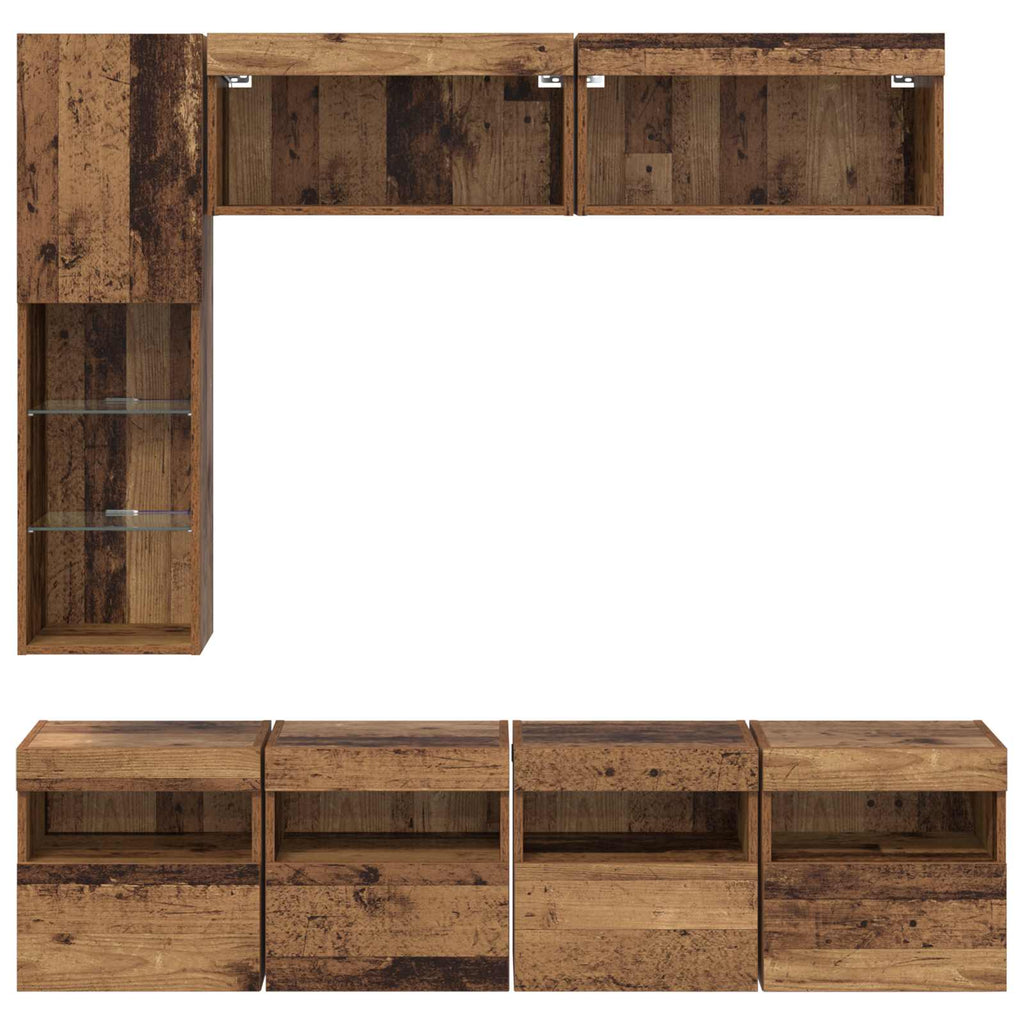 TV-Schränk mit LED Wandmontiert 7 pcs Altholz Holzwerkstoff