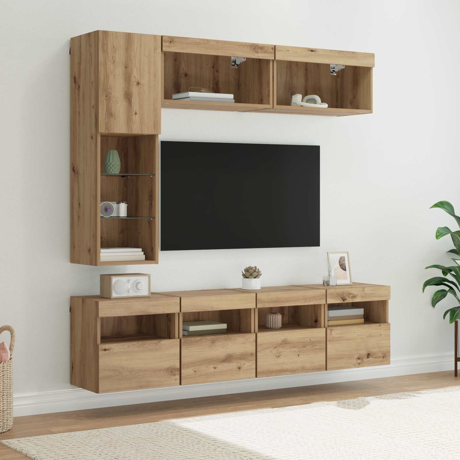 TV-Schränk mit LED 7 pcs Artisan-Eiche Holzwerkstoff