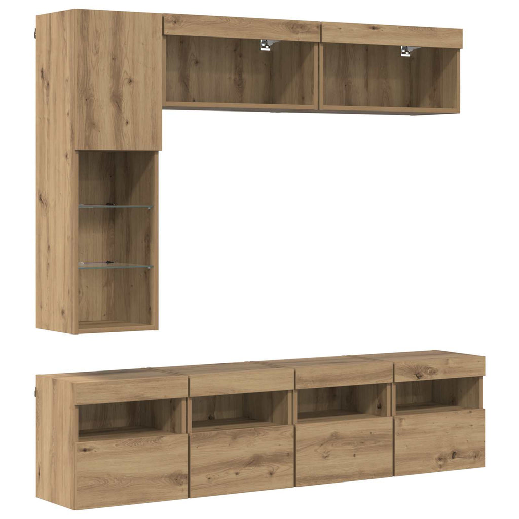 TV-Schränk mit LED 7 pcs Artisan-Eiche Holzwerkstoff