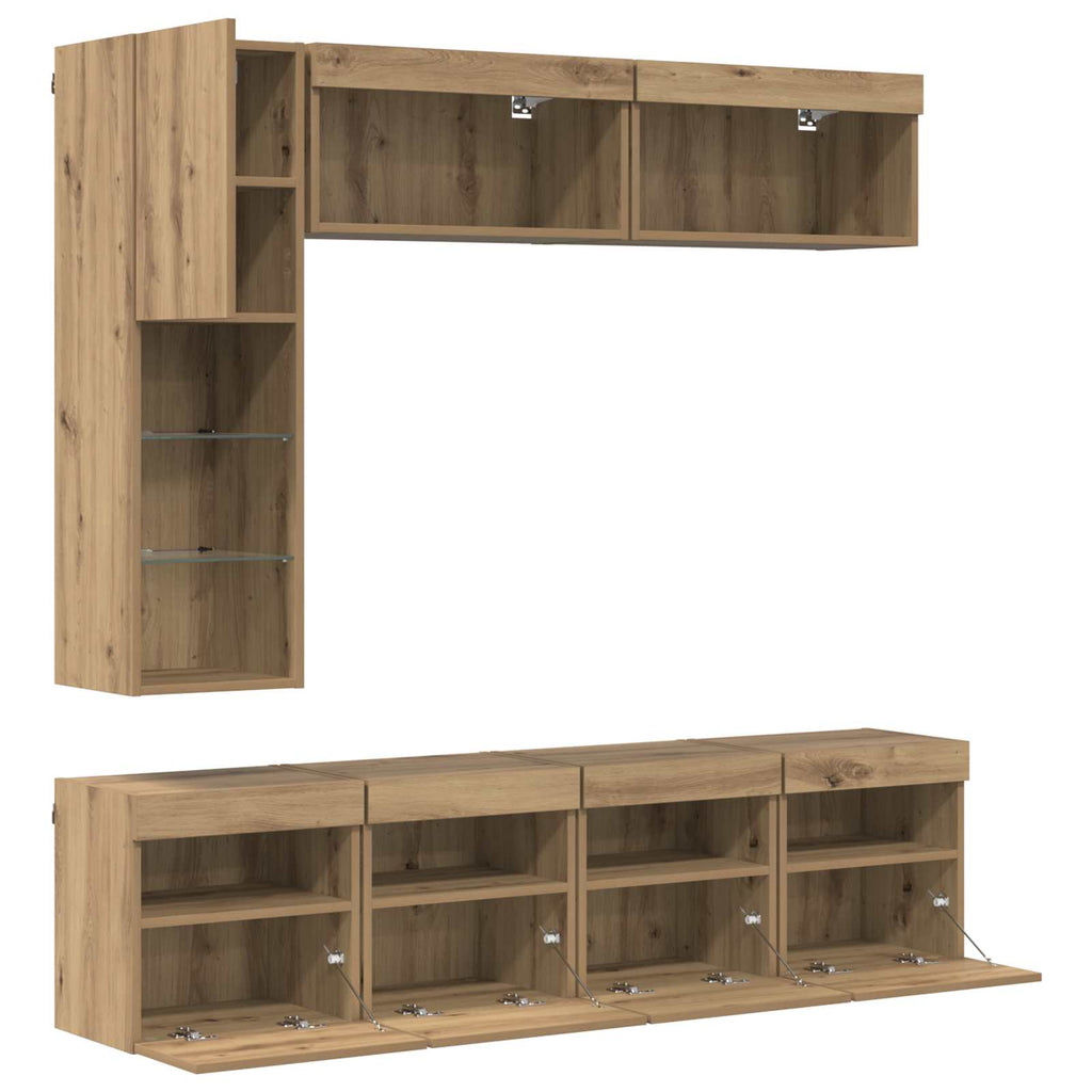 TV-Schränk mit LED 7 pcs Artisan-Eiche Holzwerkstoff