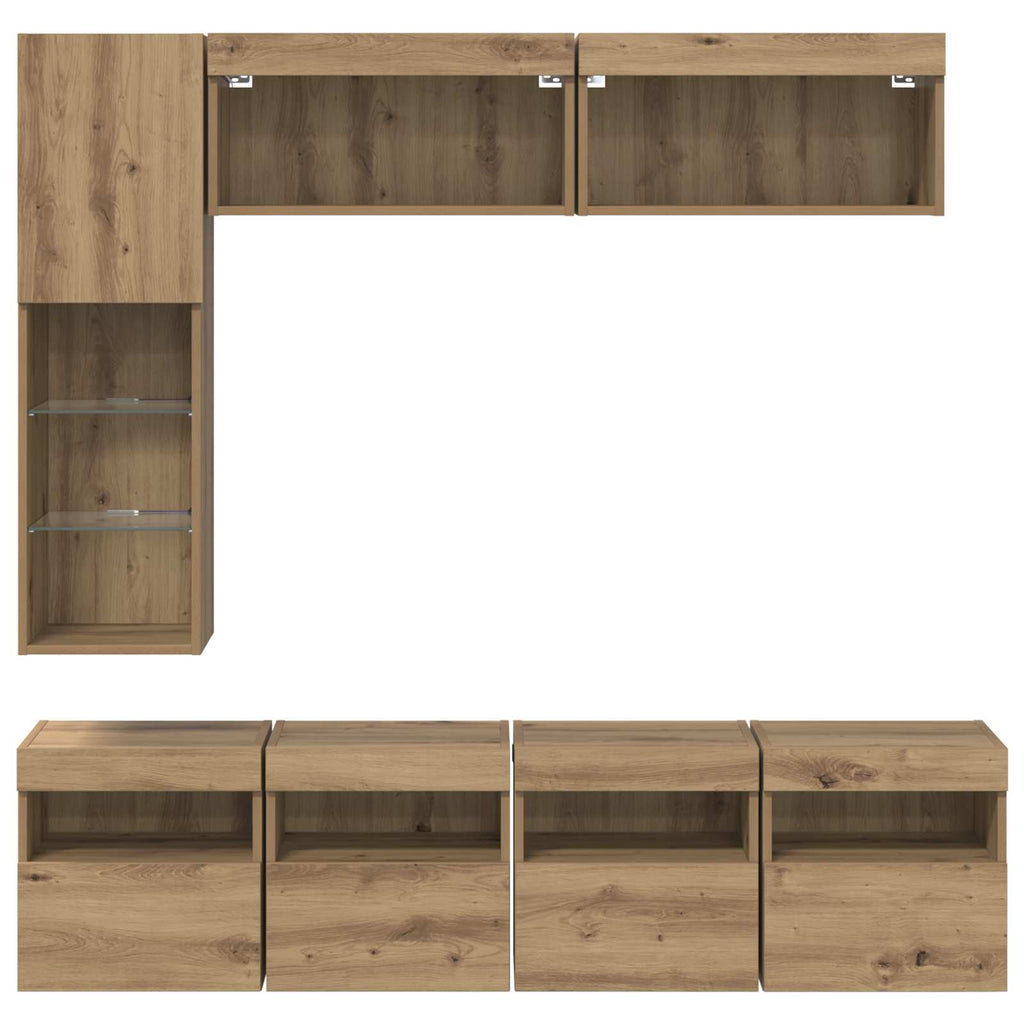 TV-Schränk mit LED 7 pcs Artisan-Eiche Holzwerkstoff