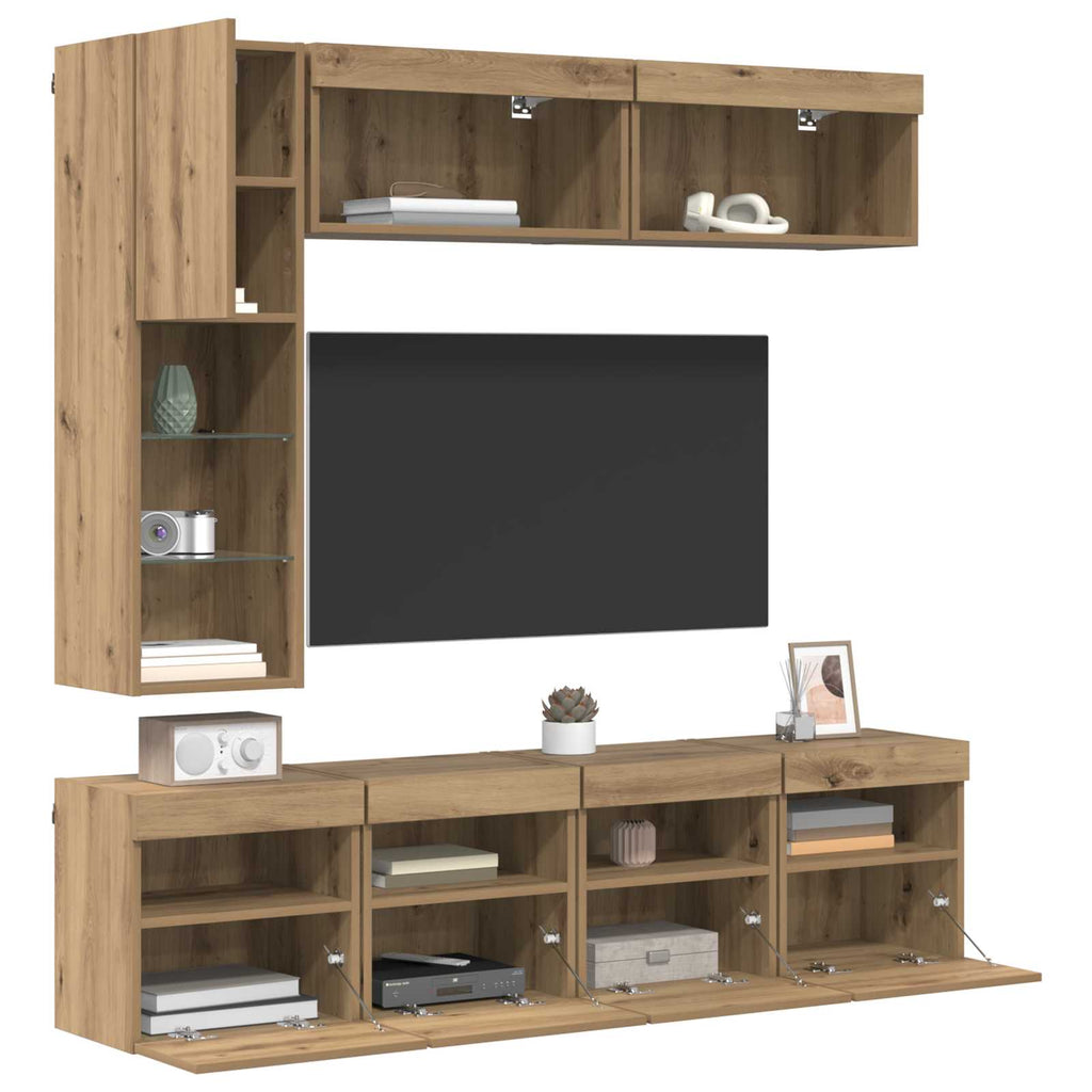 TV-Schränk mit LED 7 pcs Artisan-Eiche Holzwerkstoff