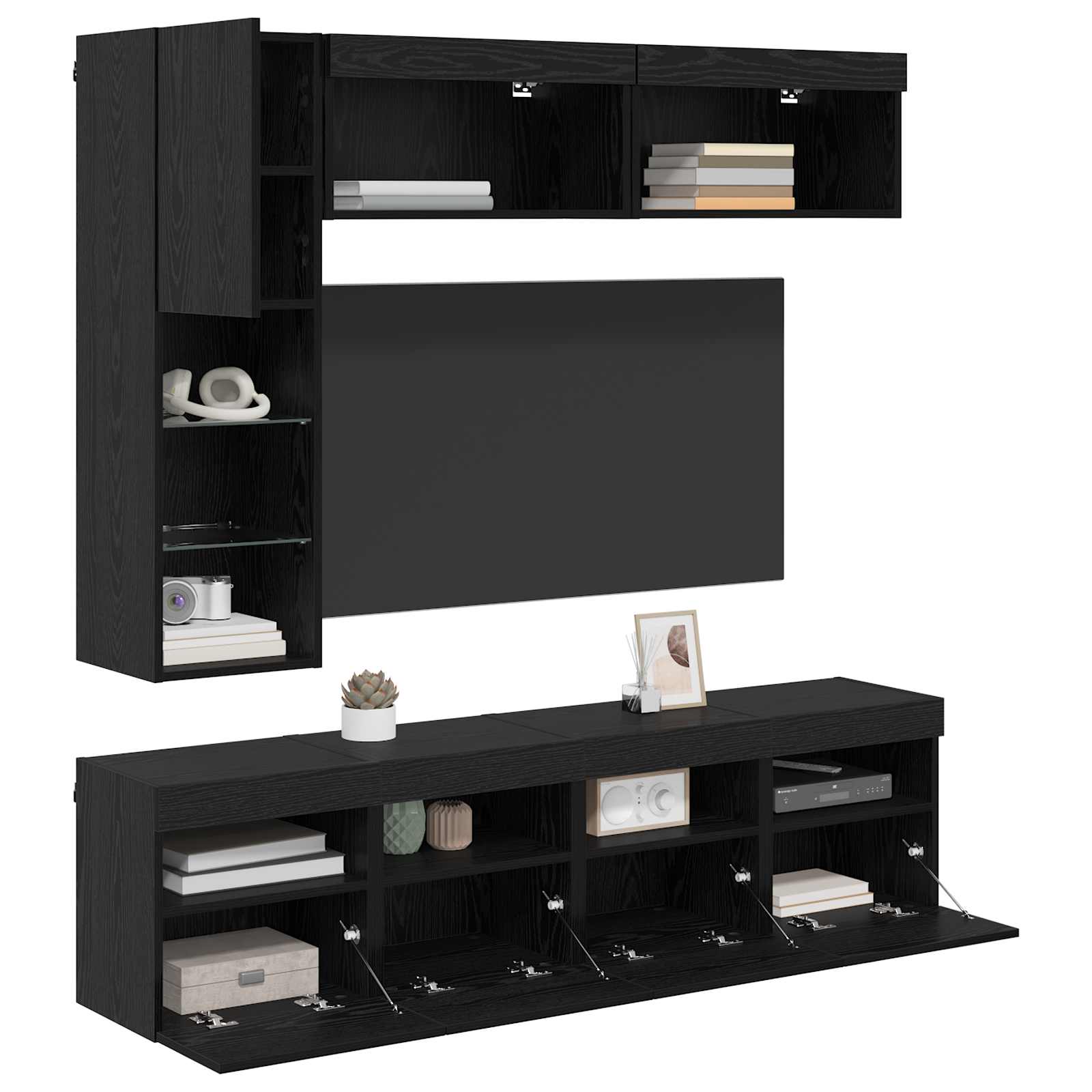 TV-Schränk mit LED 7 pcs Schwarz Eichen-Optik Holzwerkstoff