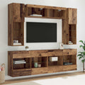 TV-Wandregal-Set mit LED 6 pcs Altholz Holzwerkstoff