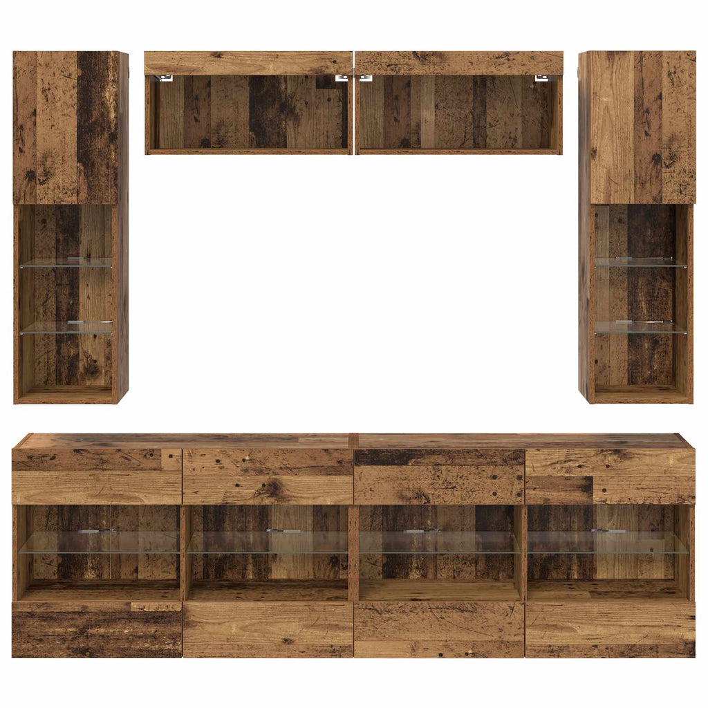 TV-Wandregal-Set mit LED 6 pcs Altholz Holzwerkstoff