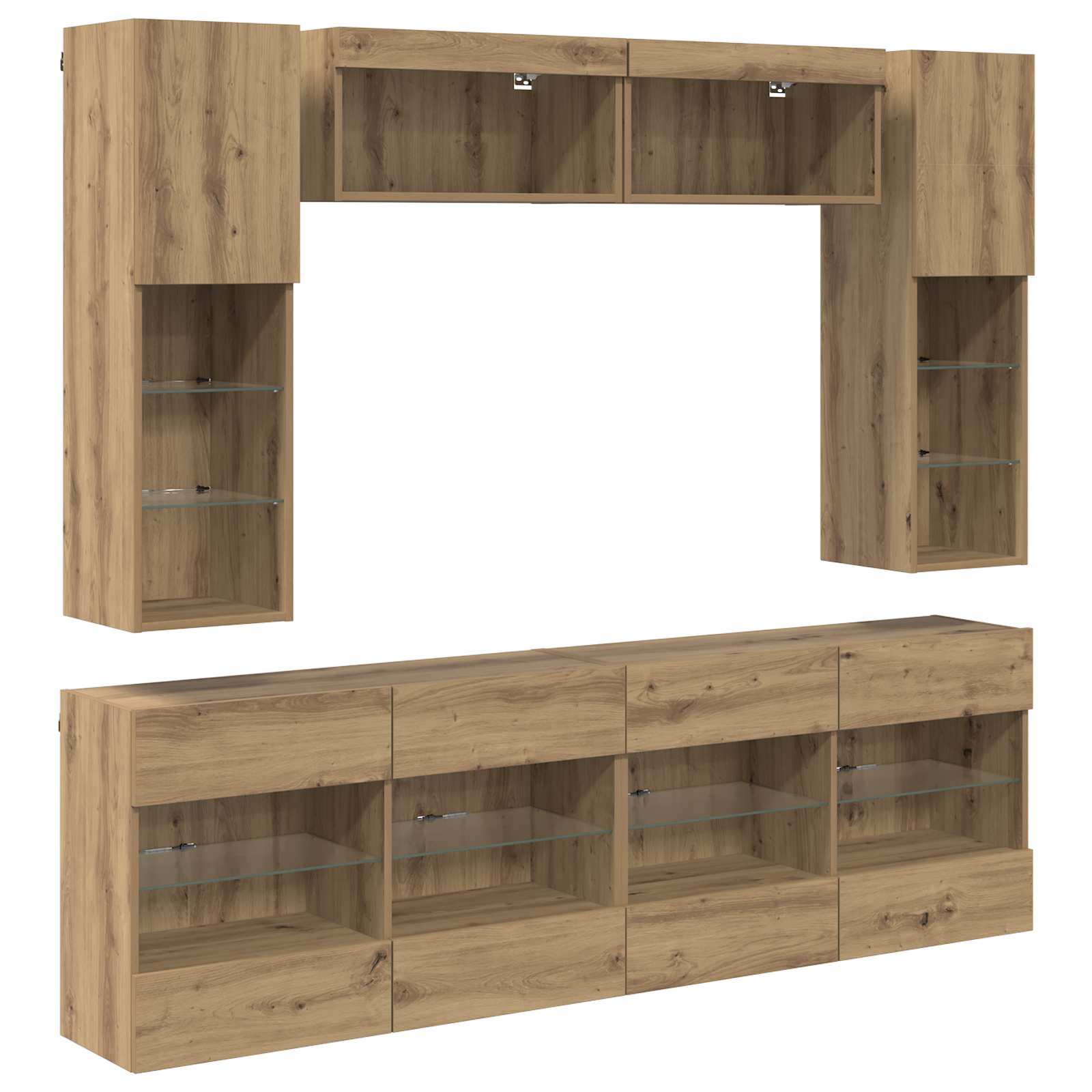 TV-Wandregal-Set mit LED 6 pcs Artisan-Eiche Holzwerkstoff