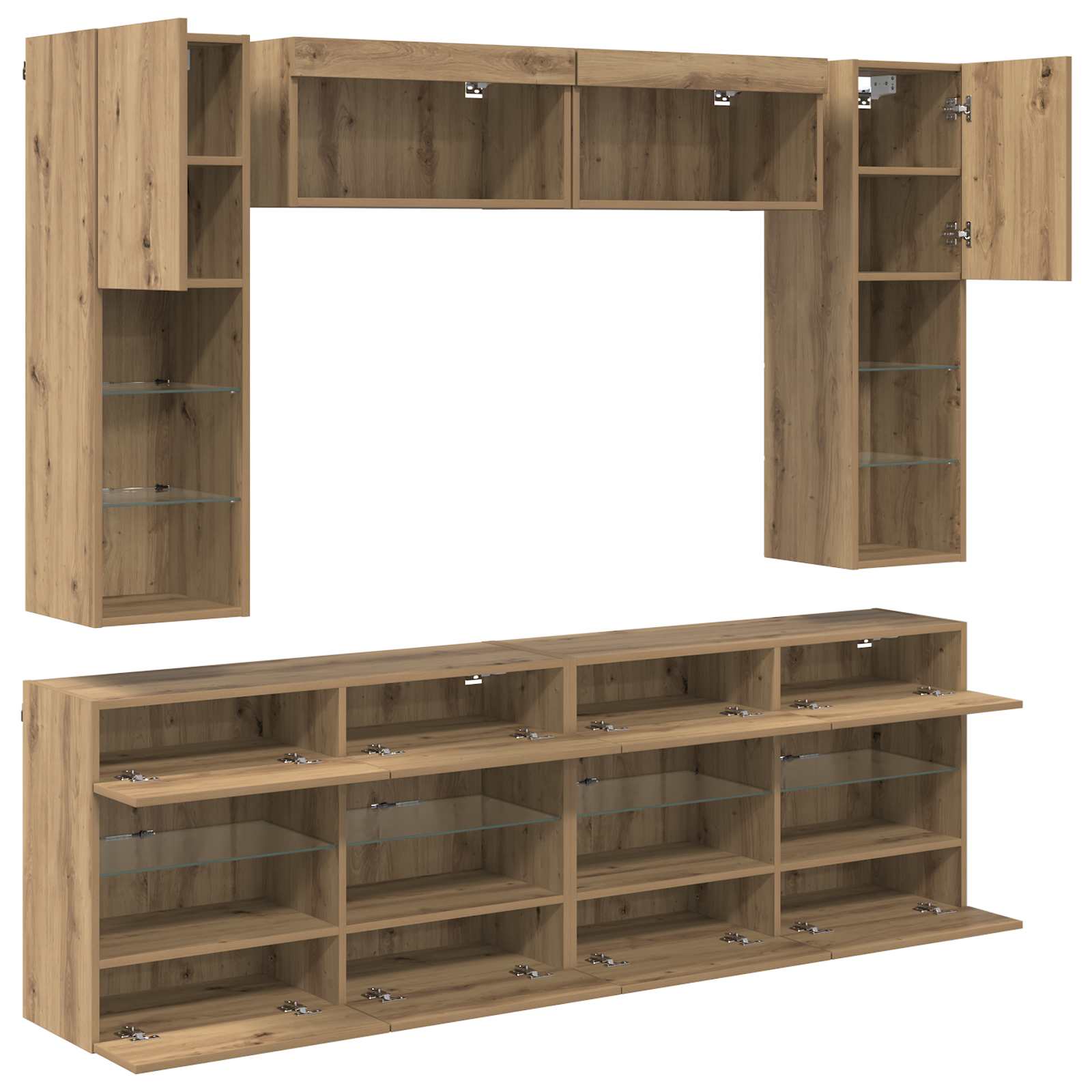 TV-Wandregal-Set mit LED 6 pcs Artisan-Eiche Holzwerkstoff