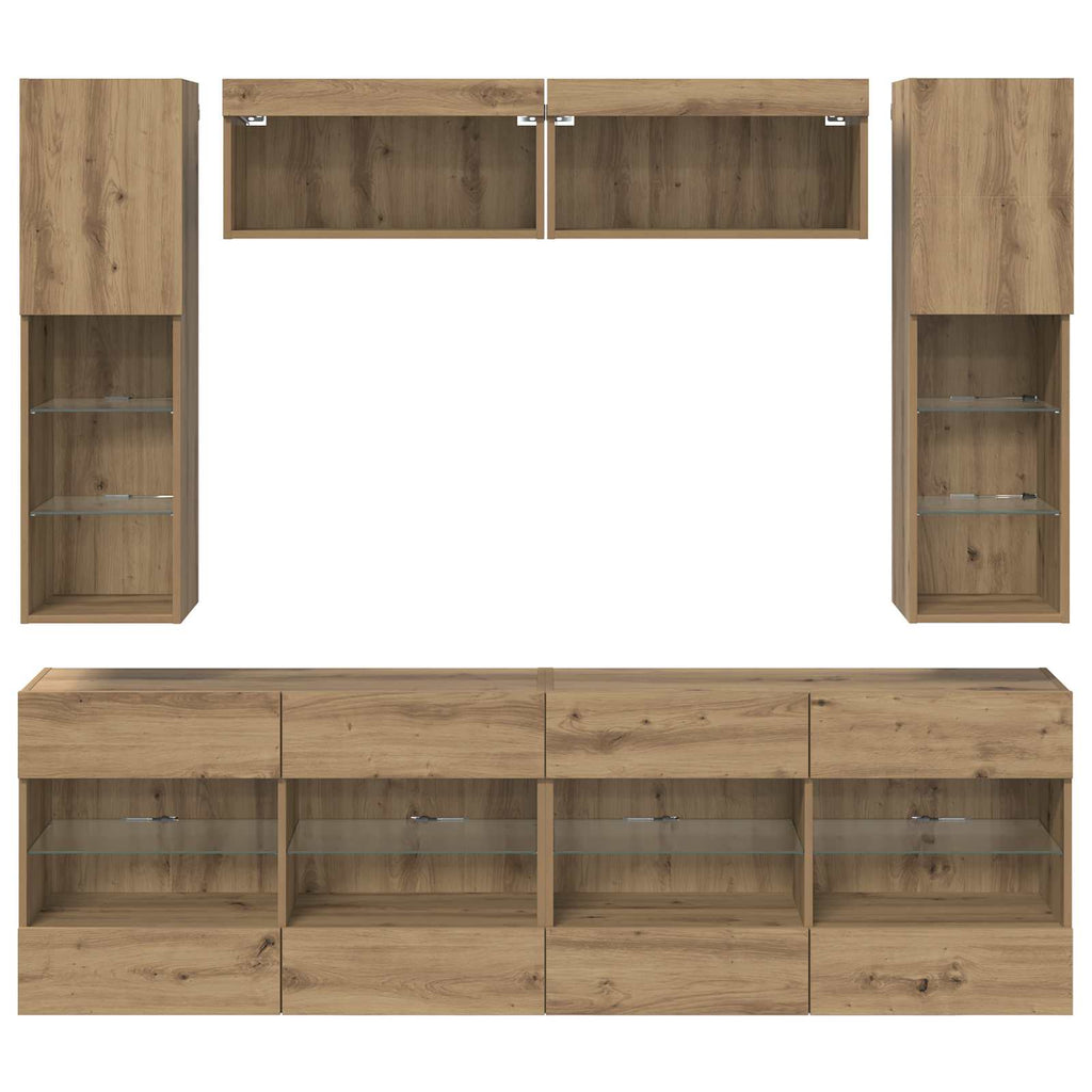 TV-Wandregal-Set mit LED 6 pcs Artisan-Eiche Holzwerkstoff
