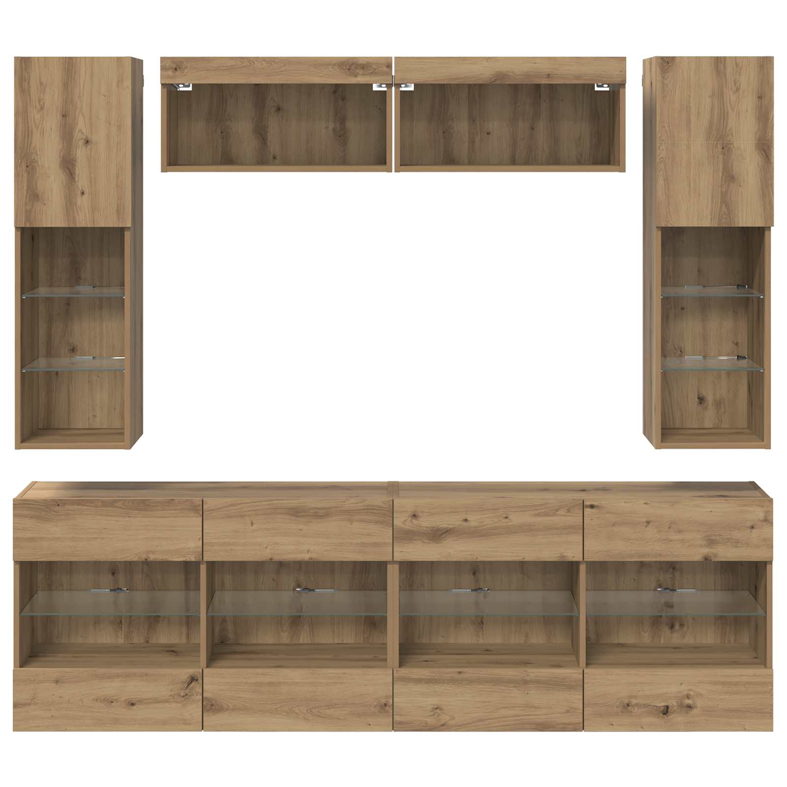 TV-Wandregal-Set mit LED 6 pcs Artisan-Eiche Holzwerkstoff