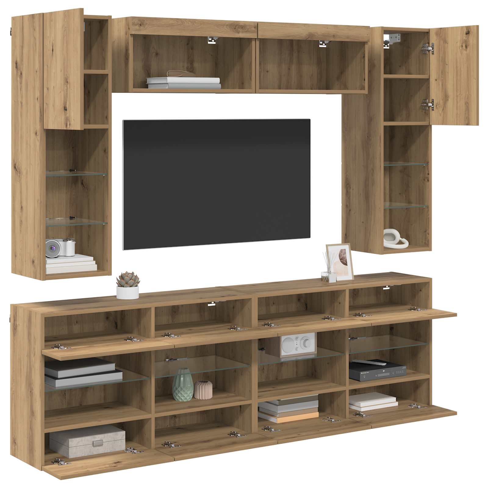 TV-Wandregal-Set mit LED 6 pcs Artisan-Eiche Holzwerkstoff