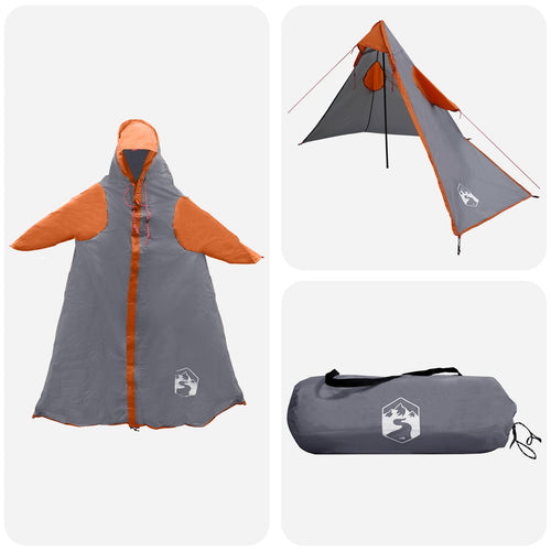 2-in-1 Regenponcho mit Kapuze Grau und Orange