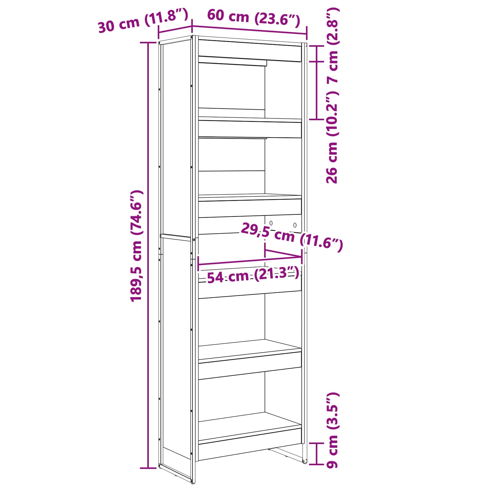 Bücherregal 2 pcs Raucharbe 60 x 30 x 189,5 cm Holzwerkstoff
