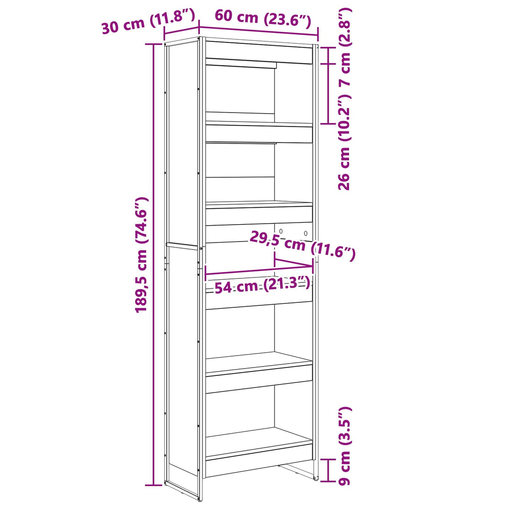 Bücherregal 2 pcs Kunsthandwerk Eiche 60 x 30 x 189,5 cm