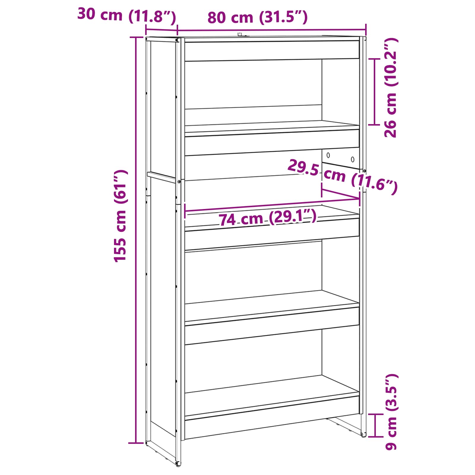 Bücherregal 2 pcs Altholz 80 x 30 x 155 cm Holzwerkstoff