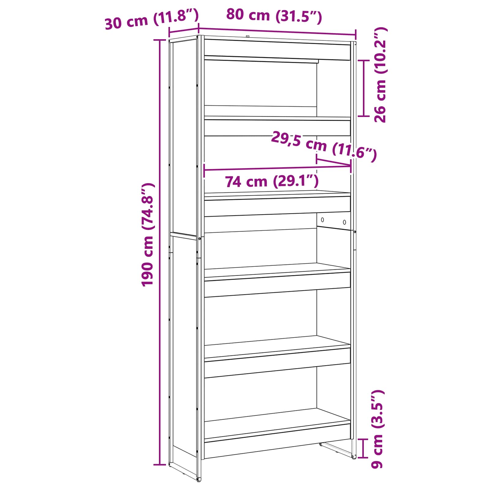 Bücherregal 2 pcs Graues Sonoma 80 x 30 x 189,5 cm