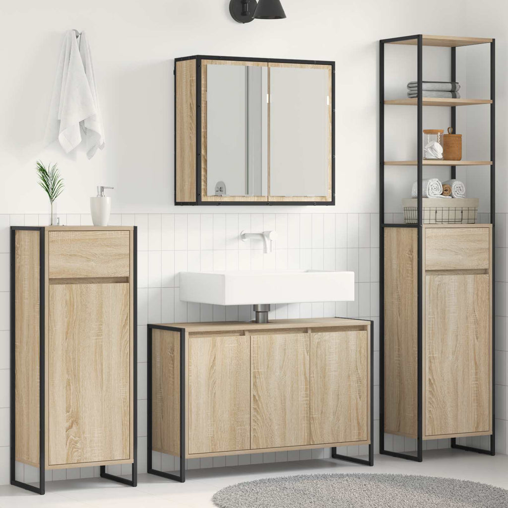 Badezimmermöbel-Set mit Schubladen Sonoma-Eiche Holzwerkstoff