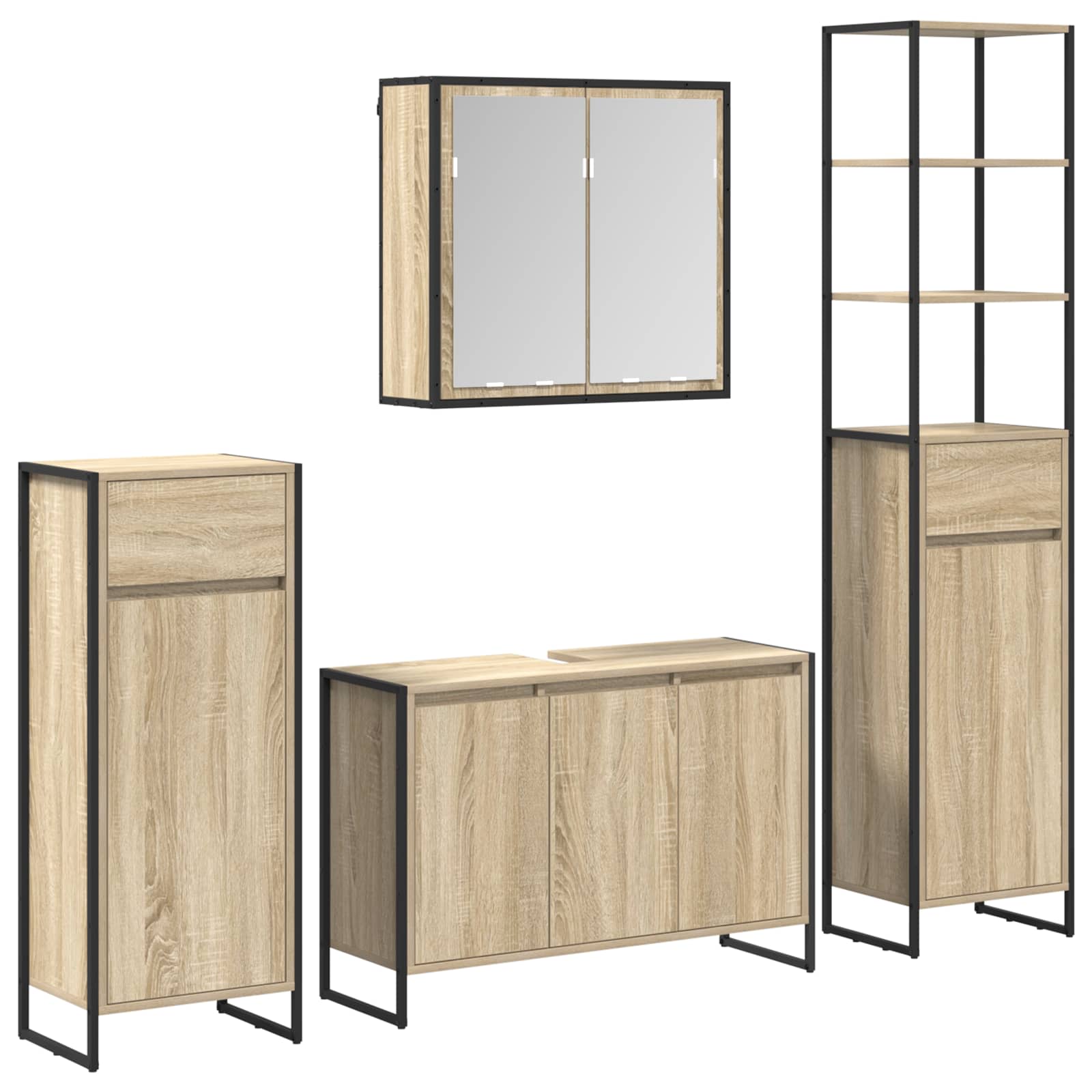 Badezimmermöbel-Set mit Schubladen Sonoma-Eiche Holzwerkstoff