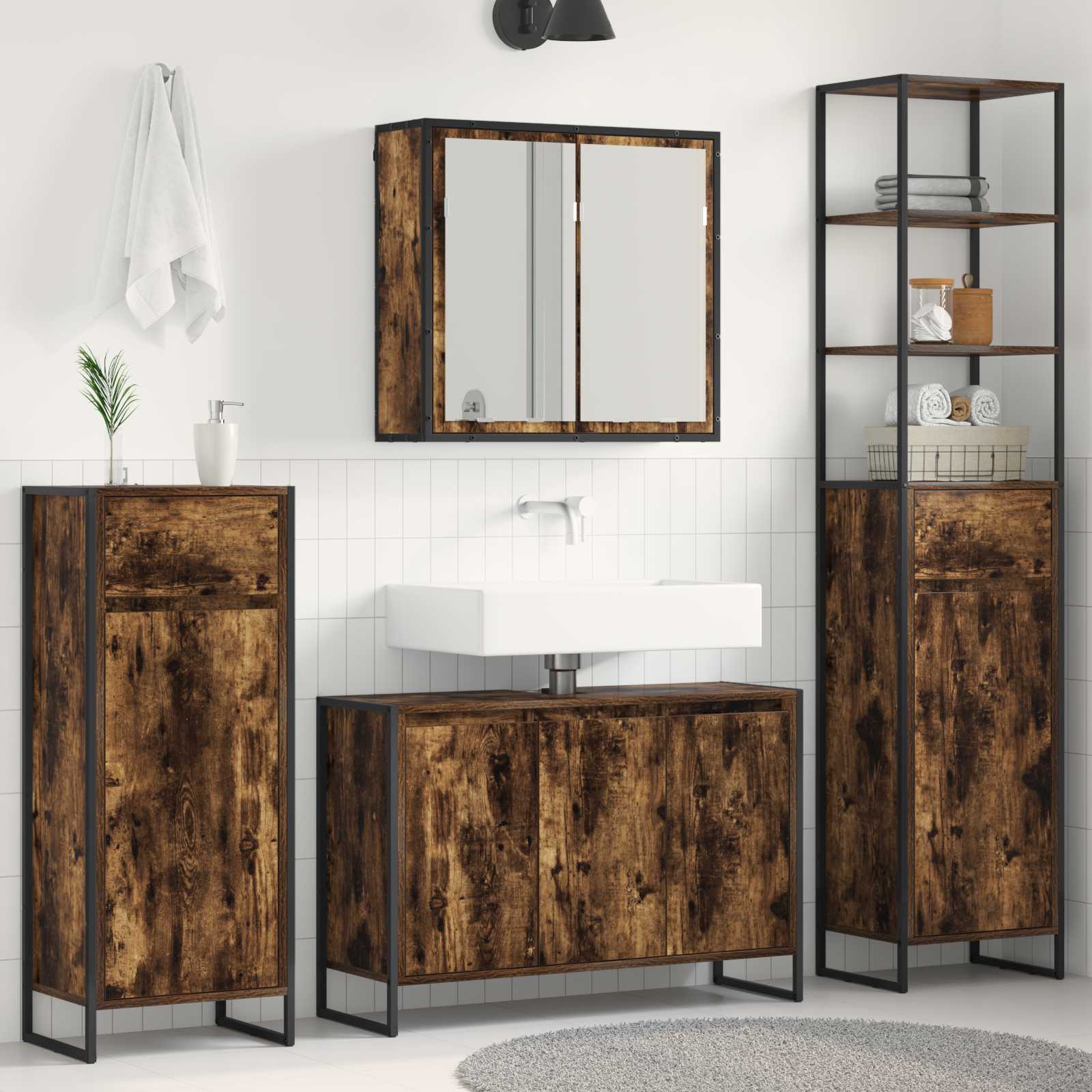 Badezimmermöbel-Set mit Regal Geräucherte Eiche Holzwerkstoff