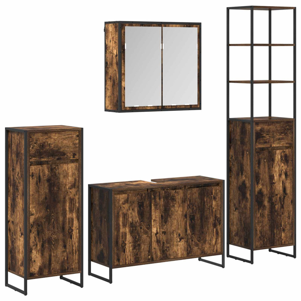 Badezimmermöbel-Set mit Regal Geräucherte Eiche Holzwerkstoff