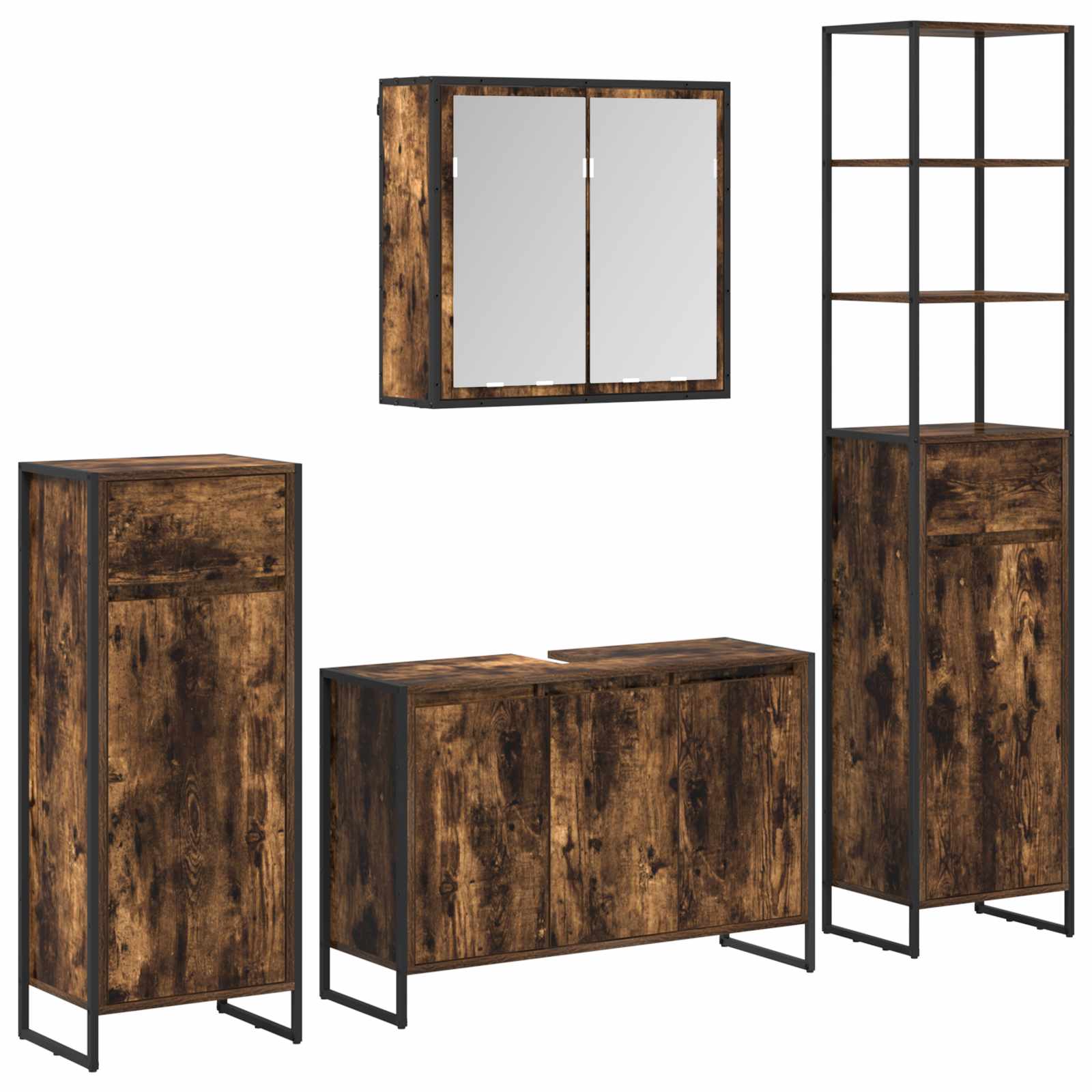 Badezimmermöbel-Set mit Regal Geräucherte Eiche Holzwerkstoff