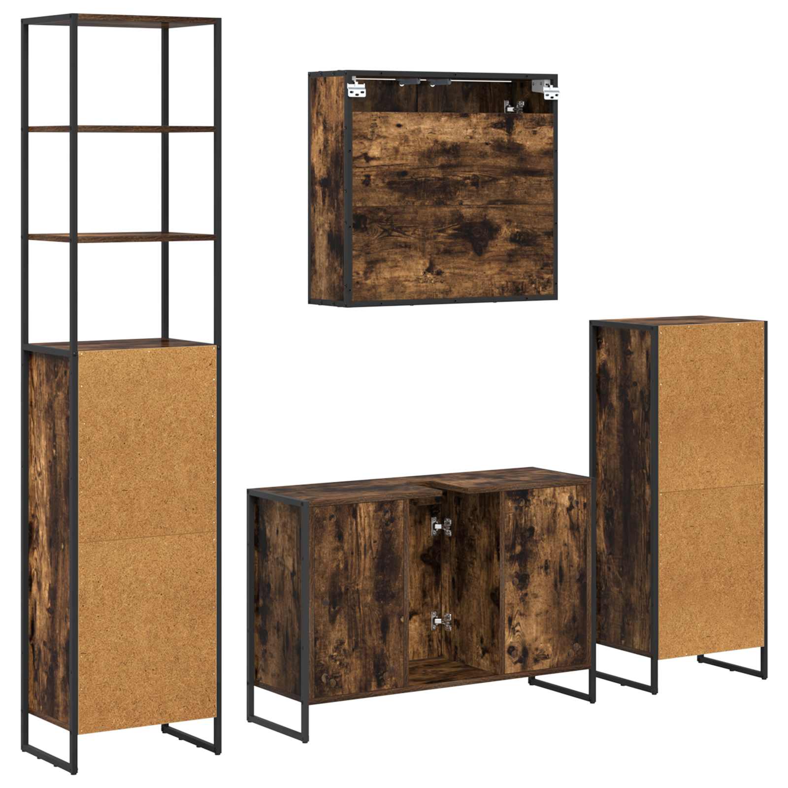 Badezimmermöbel-Set mit Regal Geräucherte Eiche Holzwerkstoff