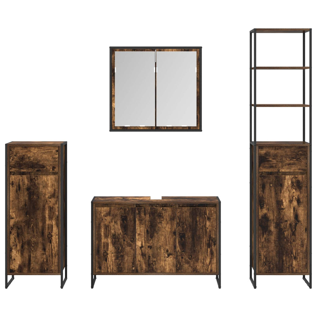 Badezimmermöbel-Set mit Regal Geräucherte Eiche Holzwerkstoff