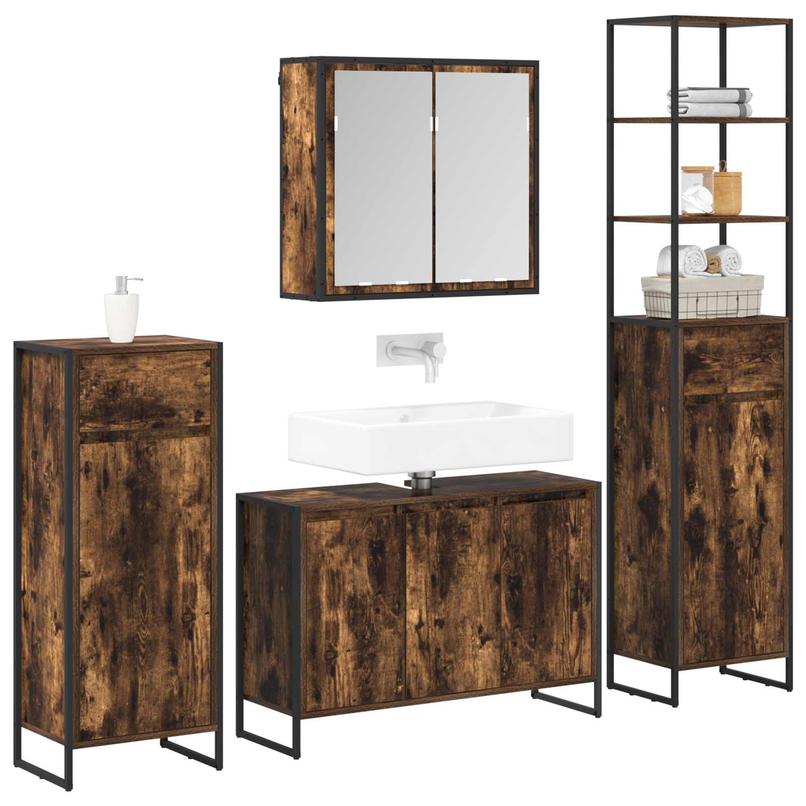 Badezimmermöbel-Set mit Regal Geräucherte Eiche Holzwerkstoff