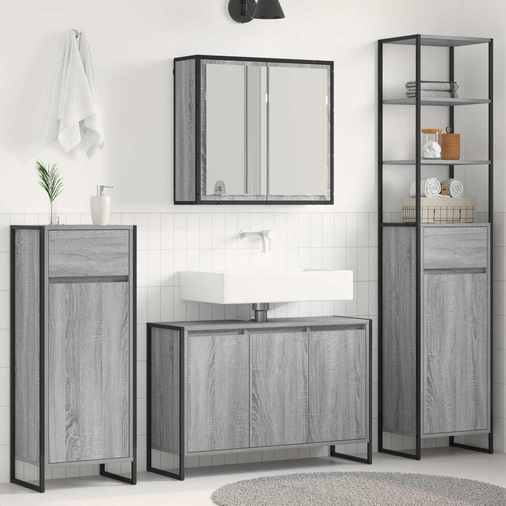 Badezimmermöbel-Set mit Schubladen Graues Sonoma Holzwerkstoff
